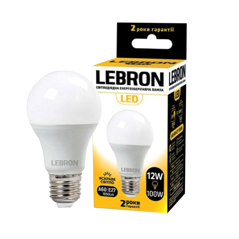 Лампа світлодіодна Lebron A60, 12Вт, E27, 4100К (4823051512409)